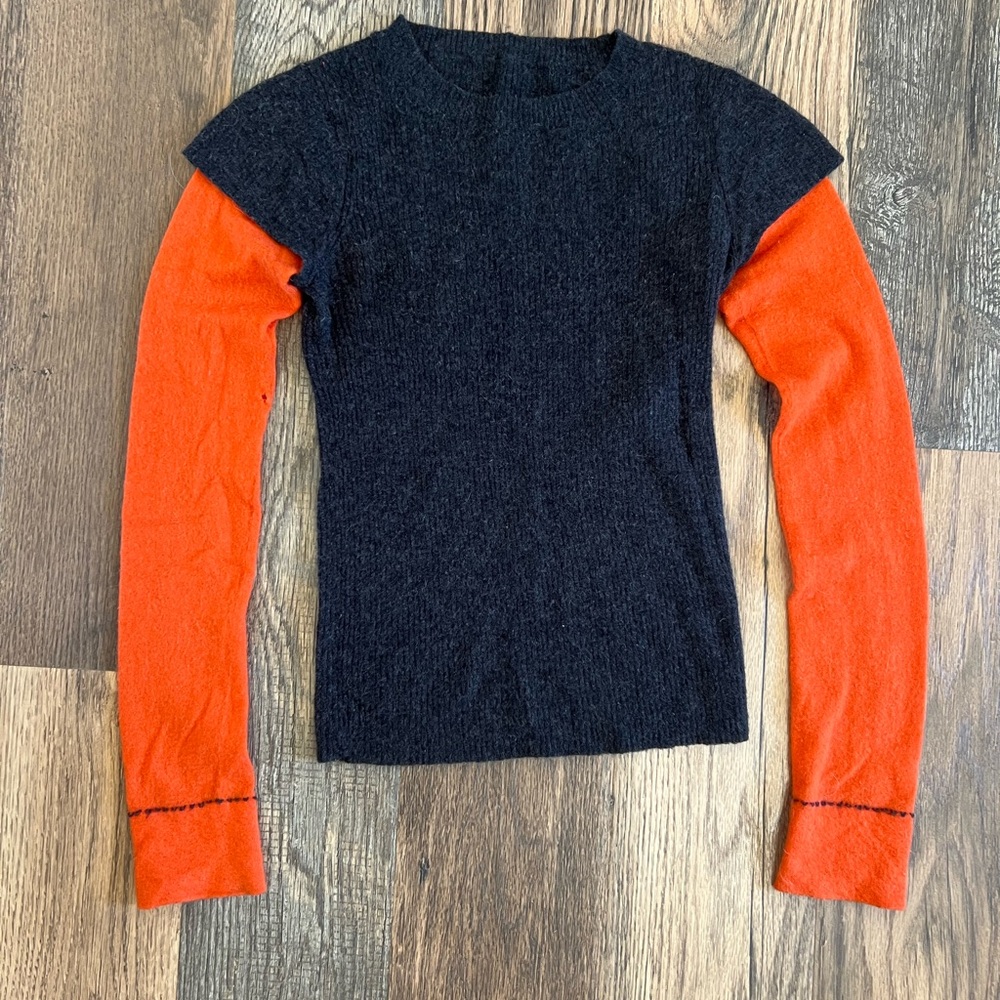100% Cashmere Vintage Two Tone Long Sleeve Sweater Shirt
